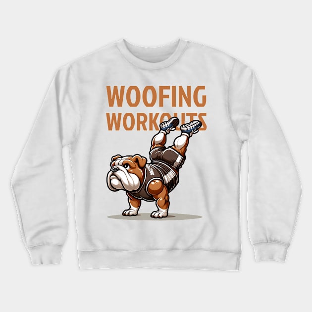 Woofing Workouts: Bulldog Tackles HSPU Crewneck Sweatshirt by Purrformance Wear